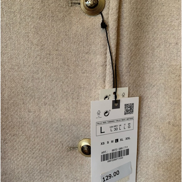 ZARA Wool Double Breasted Peacoat Tan Large - Picture 8 of 10